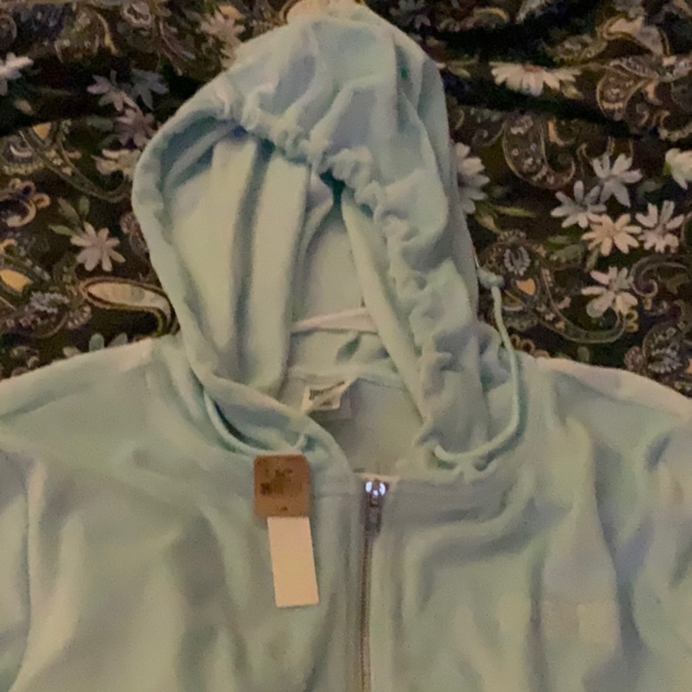 Pink velvet hooded sweater